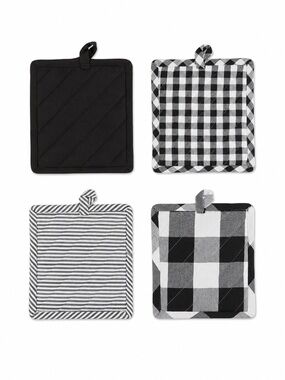 DII Gingham Check Kitchen Collection,Black & White Potholder - Set of 4 | NWT |